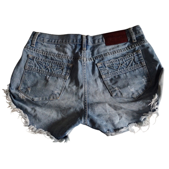 One X Oneteaspoon Size 26 Button Fly Blue Distressed Denim Shorts - Picture 3 of 16